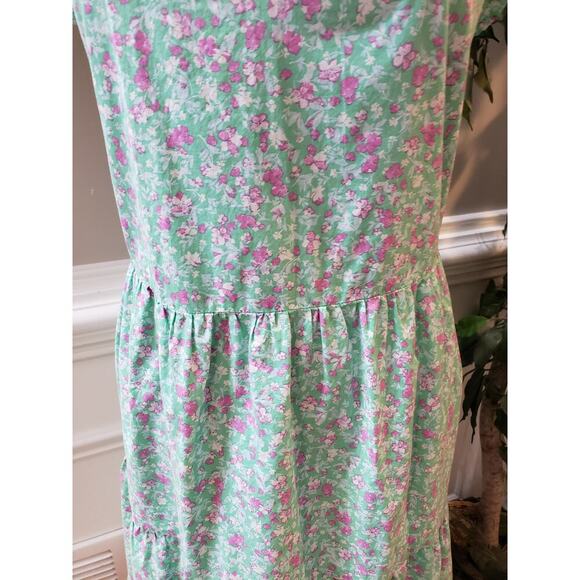 Time and Tru Dress Women Size XXL Green Pink Floral Cotton Ruffle Tiered Casual - Picture 5 of 13